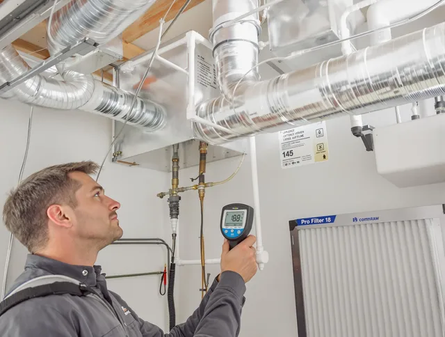 Warwick Air Duct Cleaning expert conducting detailed filter system inspection using diagnostic tools in Warwick