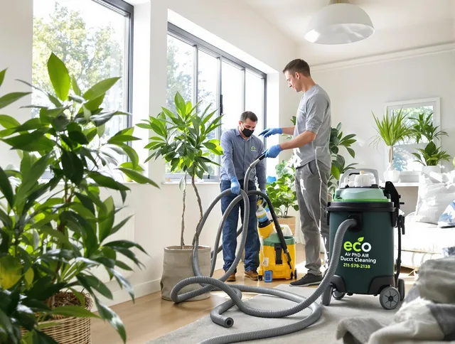 Warwick Air Duct Cleaning technician performing eco-friendly duct cleaning using sustainable methods in Warwick