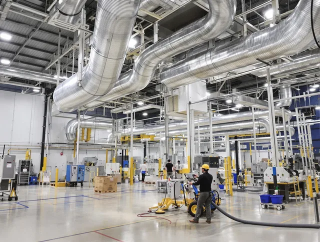Warwick Air Duct Cleaning team performing comprehensive industrial duct cleaning at a large facility in Warwick